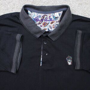 Robert Graham Polo Shirt Mens Large Black Classic Fit 100% Cotton Short Sleeve